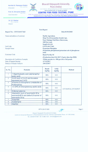 Potassium Phosphite Residue Free